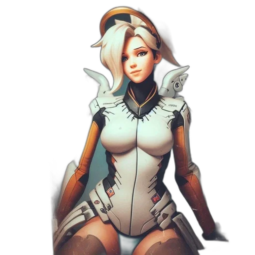 robot, dress, staff, concept art, comic book art, fantasy art, pixel art, monochrome transparent PNG cut-out