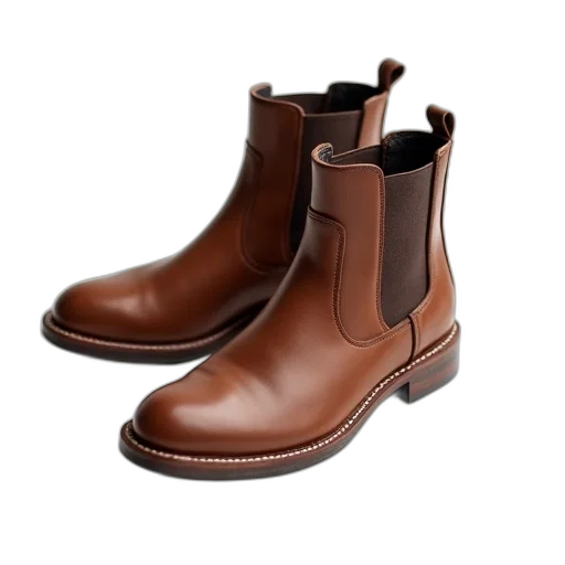 shoes, photorealistic, brown, leather, boot, lying, white, surface transparent PNG cut-out