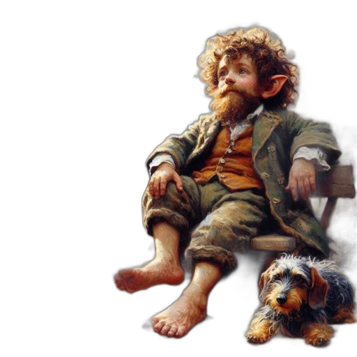 photorealistic, concept art, oil painting, fantasy art, bearded, man, sits, wooden transparent PNG cut-out