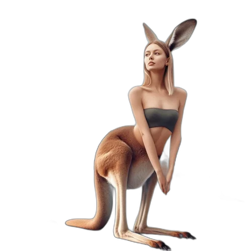 animal, creature, dress, concept art, photorealistic, fantasy art, 3d render, kangaroo-woman transparent PNG cut-out
