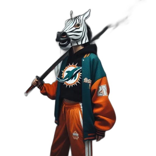 mask, staff, animal, jacket, concept art, fantasy art, vaporwave, cyberpunk transparent PNG cut-out