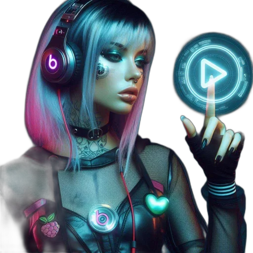 jewelry, robot, jacket, cyberpunk, concept art, fantasy art, vaporwave, neon lights transparent PNG cut-out