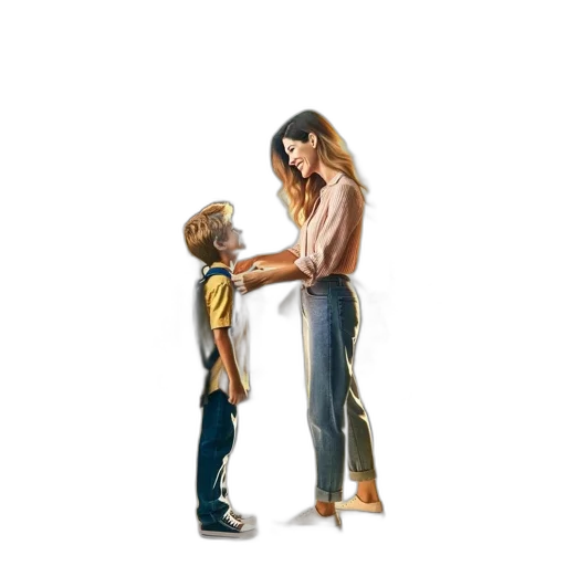 concept art, photorealistic, fire, caring, mother, guides, her, son transparent PNG cut-out