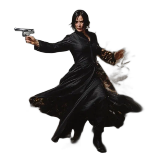 weapon, concept art, pixel art, photorealistic, fantasy art, woman, flowing, black transparent PNG cut-out