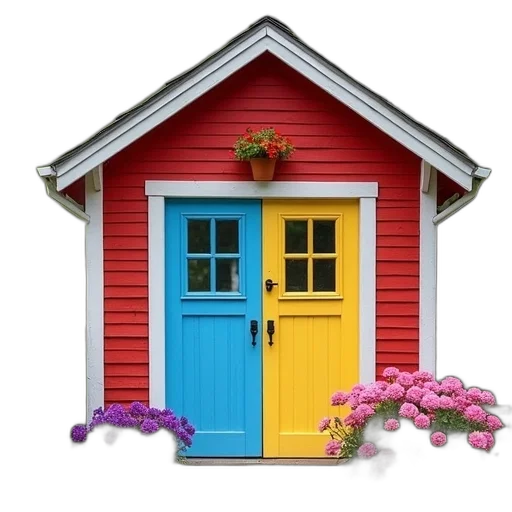 building, furniture, flower, 3d render, photorealistic, concept art, colorful, neon transparent PNG cut-out