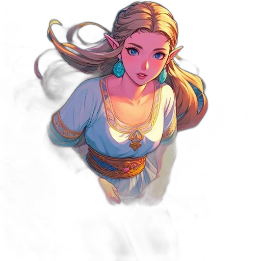 dress, crown, face, staff, fantasy art, pixel art, concept art, watercolor transparent PNG cut-out