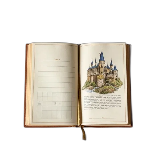 hogwarts-themed, journal, cover, featuring, castle, illustration, phrase, would transparent PNG cut-out