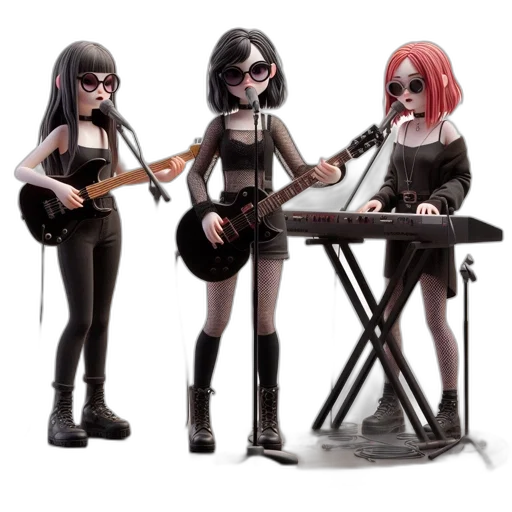 concept art, cartoon, comic book art, 3d render, three, women, perform, onstage transparent PNG cut-out