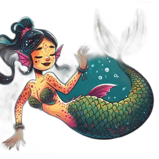 fantasy art, concept art, watercolor, pixel art, underwater, fire, illustrated, mermaid transparent PNG cut-out