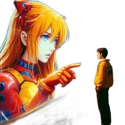 robot, jacket, weapon, face, anime, concept art, vaporwave, 3d render transparent PNG cut-out