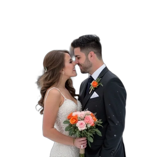 dress, crown, face, photorealistic, fog, bride, groom, smiling transparent PNG cut-out