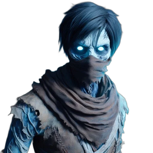 mask, face, robot, staff, concept art, fantasy art, comic book art, cyberpunk transparent PNG cut-out