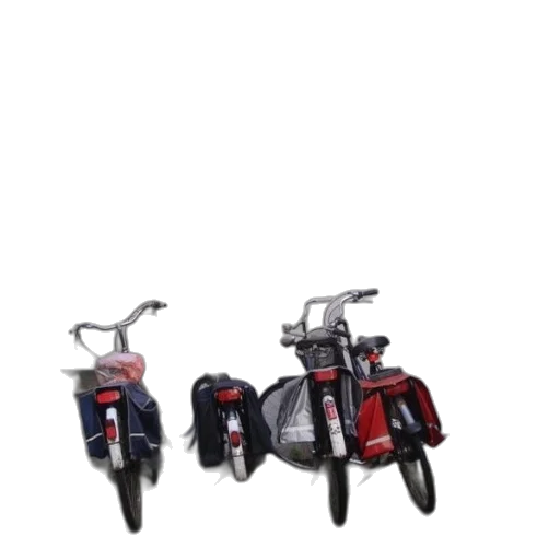3d render, concept art, photorealistic, three, bicycles, parked, front, wall transparent PNG cut-out