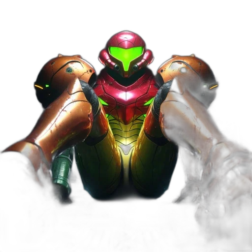 robot, mask, weapon, face, concept art, 3d render, pixel art, fantasy art transparent PNG cut-out