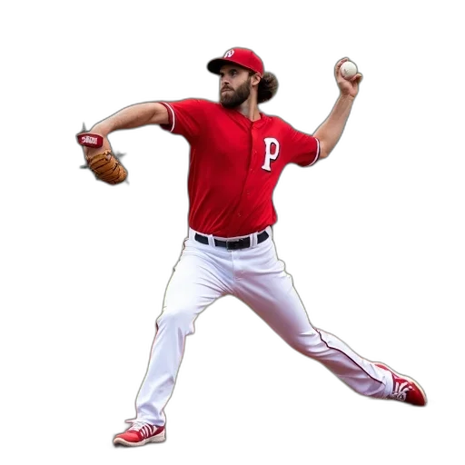 animal, baseball, player, red, shirt, white, pants, pitching transparent PNG cut-out