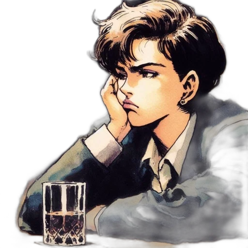 face, jacket, mask, watercolor, anime, comic book art, vaporwave, neon lights transparent PNG cut-out