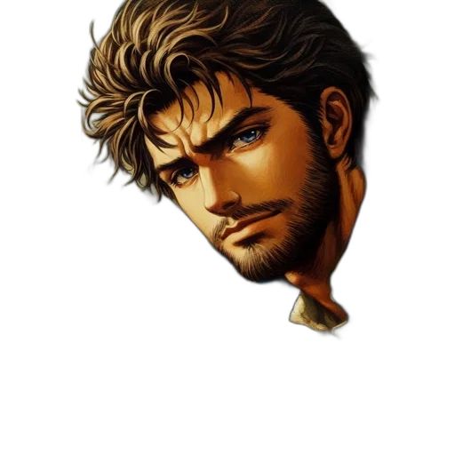 face, hair, comic book art, pixel art, fantasy art, concept art, earth tones, golden transparent PNG cut-out