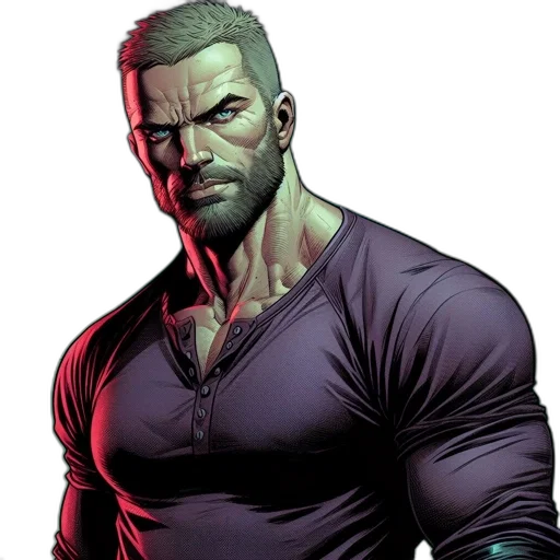 comic book art, concept art, cyberpunk, cartoon, rugged, male, character, blue transparent PNG cut-out