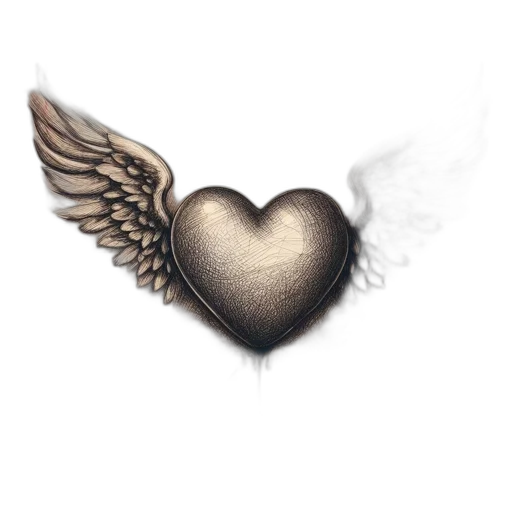 photorealistic, fantasy art, pencil sketch, concept art, illustration, features, winged, heart transparent PNG cut-out