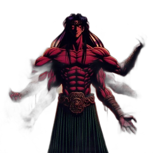 concept art, fantasy art, comic book art, pixel art, red, dark, muscular, long-haired transparent PNG cut-out