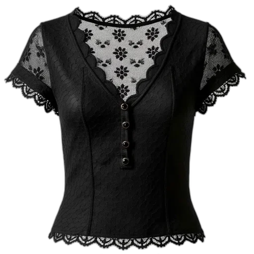 dress, jewelry, 3d render, black, lace, top, v-neckline, short transparent PNG cut-out