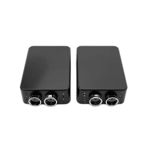two, identical, black, electronic, components, silver, connectors, placed transparent PNG cut-out