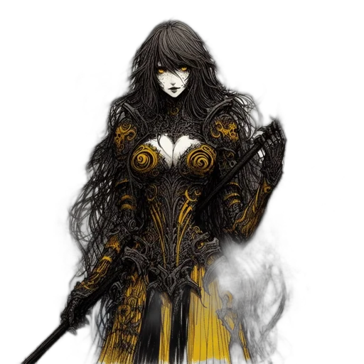 dress, mask, fantasy art, concept art, comic book art, pixel art, fire, golden transparent PNG cut-out
