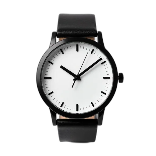 jewelry, monochrome, black, wristwatch, white, face, hands, displayed transparent PNG cut-out
