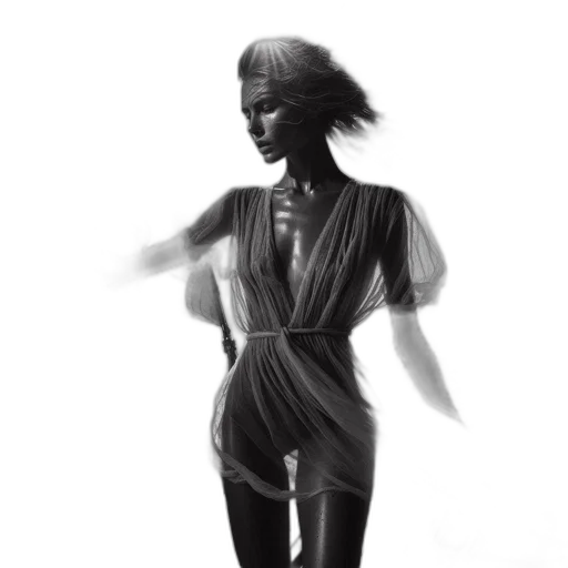 dress, jewelry, hat, staff, photorealistic, concept art, 3d render, monochrome transparent PNG cut-out