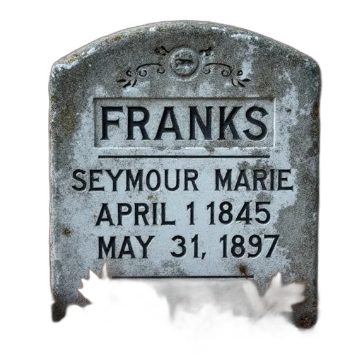 weathered, aged, headstone, name, franks, prominently, displayed, center transparent PNG cut-out