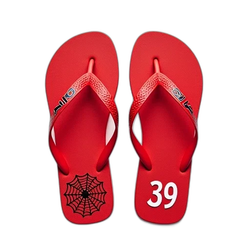 shoes, 3d render, pair, red, flip-flops, spider, web, design transparent PNG cut-out