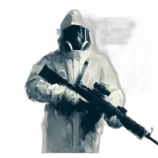 jacket, weapon, mask, robot, concept art, pixel art, comic book art, watercolor transparent PNG cut-out