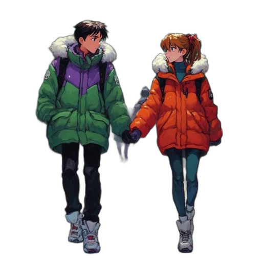 jacket, umbrella, concept art, pixel art, anime, vaporwave, snow, city street transparent PNG cut-out