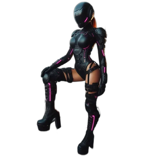 robot, dress, cyberpunk, 3d render, concept art, dark, futuristic, female transparent PNG cut-out