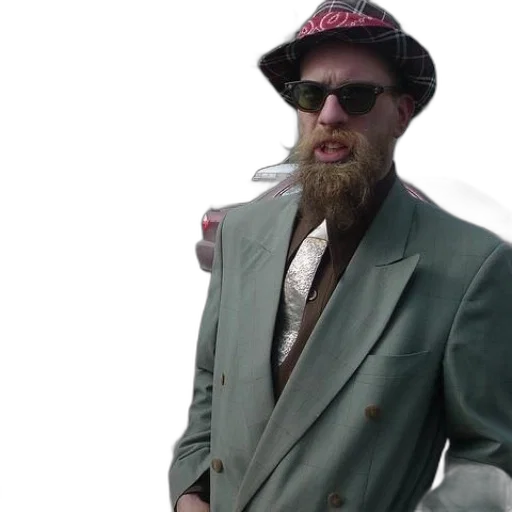 jacket, hat, man, beard, wearing, green, suit, red transparent PNG cut-out