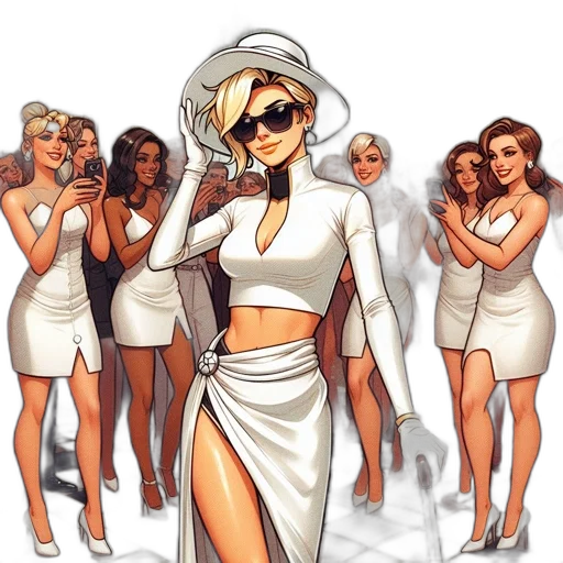 dress, concept art, comic book art, cartoon, pixel art, woman, dressed, white transparent PNG cut-out