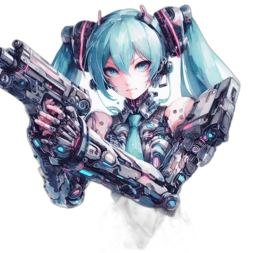 weapon, robot, staff, face, cyberpunk, concept art, anime, pixel art transparent PNG cut-out