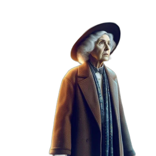jacket, hat, staff, face, concept art, photorealistic, 3d render, elderly transparent PNG cut-out
