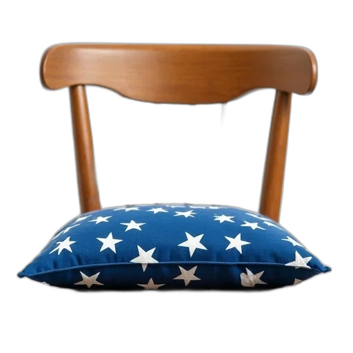 furniture, crown, 3d render, wooden, chair, blue, cushion, featuring transparent PNG cut-out