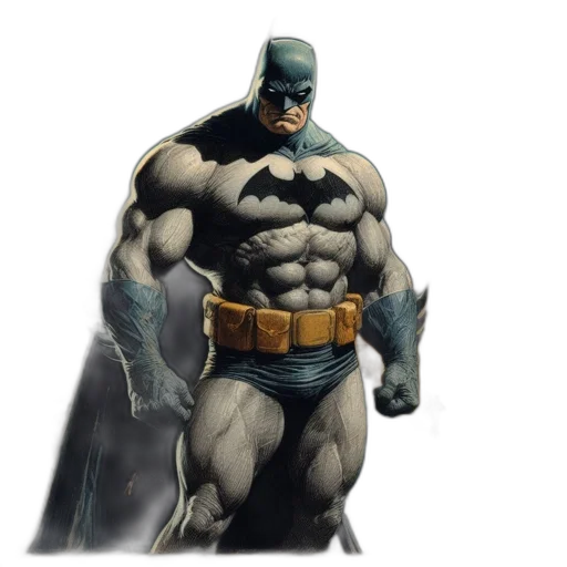 comic book art, concept art, photorealistic, 3d render, dark, batman, stands, powerful transparent PNG cut-out