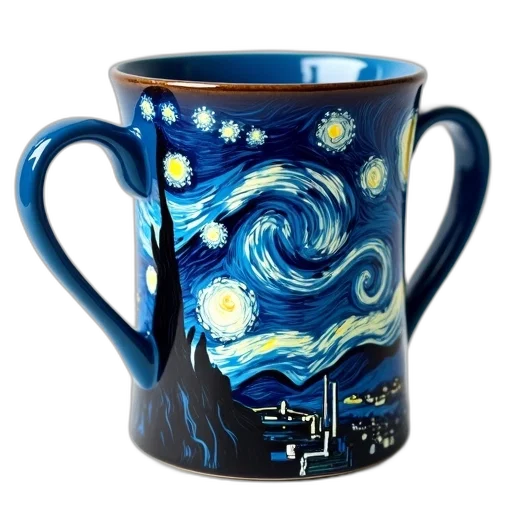 photorealistic, fantasy art, 3d render, outer space, blue, coffee, mug, design transparent PNG cut-out