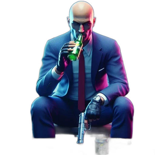 weapon, jacket, bottle, face, concept art, pixel art, cyberpunk, 3d render transparent PNG cut-out