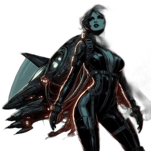robot, concept art, comic book art, cyberpunk, fantasy art, outer space, dark, blue transparent PNG cut-out