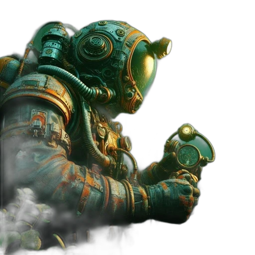 robot, concept art, cyberpunk, 3d render, fantasy art, outer space, green, antiquated transparent PNG cut-out