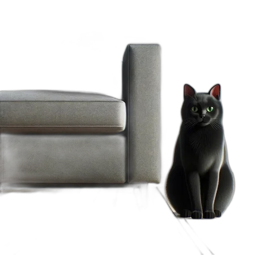 furniture, animal, 3d render, photorealistic, monochrome, dark, interior, scene transparent PNG cut-out