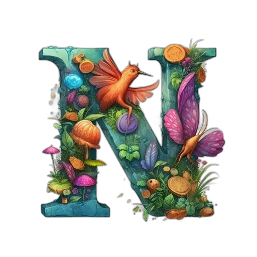 flower, furniture, 3d render, watercolor, concept art, photorealistic, letter, illustrated transparent PNG cut-out