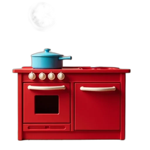 furniture, food, 3d render, photorealistic, red, toy, kitchen, wooden transparent PNG cut-out