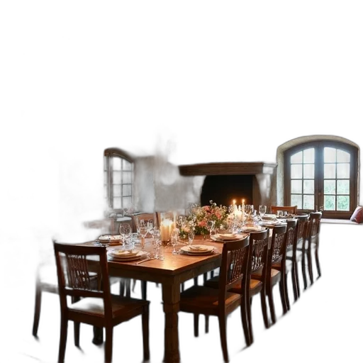 furniture, 3d render, photorealistic, concept art, earth tones, rustic, dining, room transparent PNG cut-out