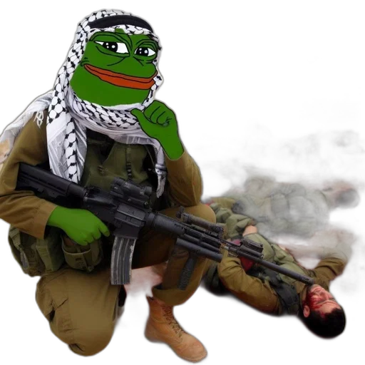 weapon, battlefield, soldier, pepe, frog, meme, superimposed, holds transparent PNG cut-out