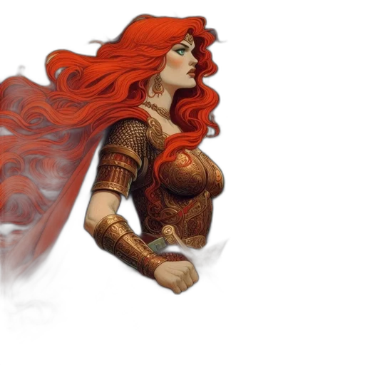 fantasy art, comic book art, concept art, pixel art, fire, red, fierce, woman transparent PNG cut-out